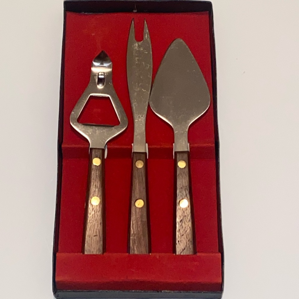 Vintage 3 Piece Bar Set Rosewood Handles Fontana Stainless Steel Made in Japan